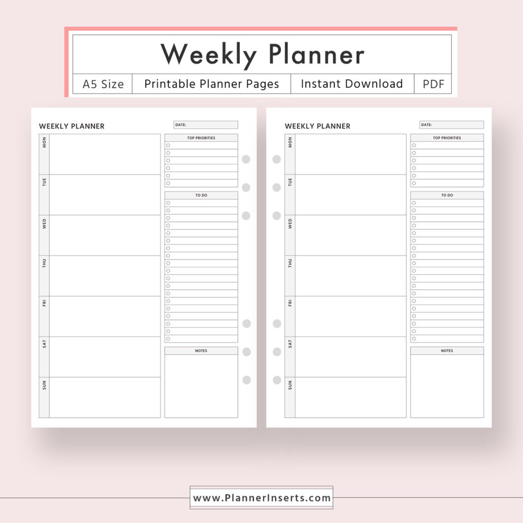 Weekly Planner for Unlimited Instant Download Digital Printable