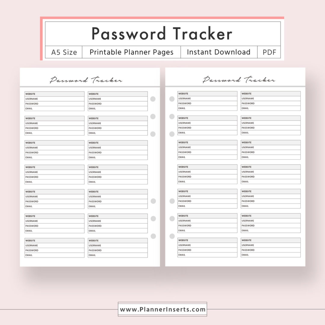 Password Tracker for Unlimited Instant Download – Digital Printable ...