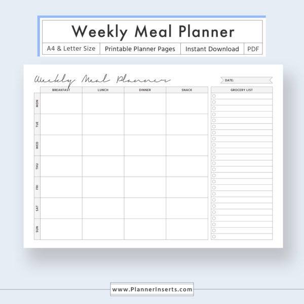 Weekly Meal Planner for Unlimited Instant Download – Printable Planner ...