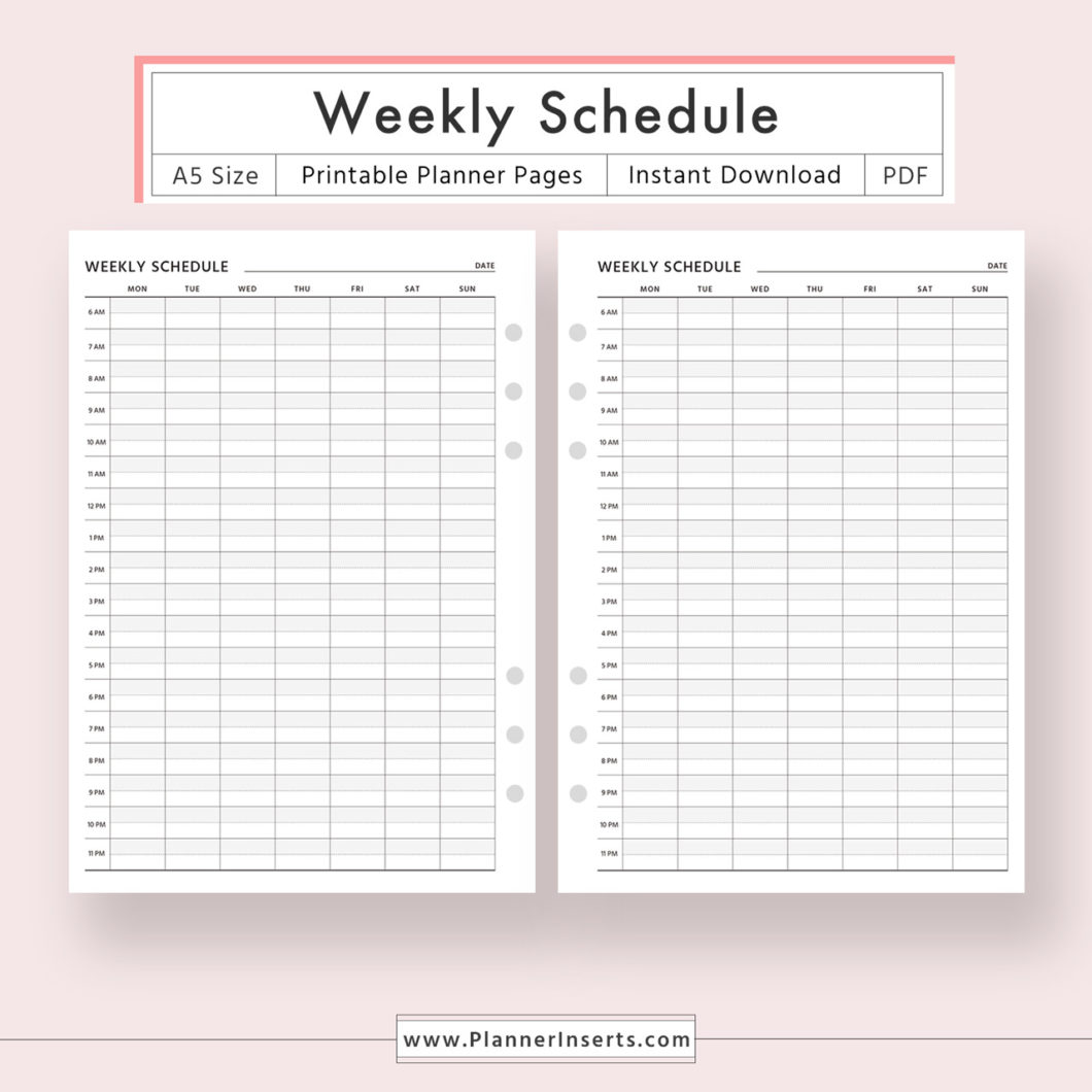 Weekly Schedule for Unlimited Instant Download Digital Printable
