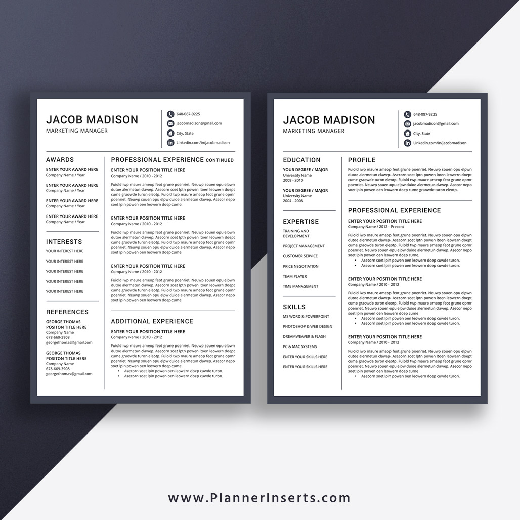 Professional CV Template for Word, Curriculum Vitae ...